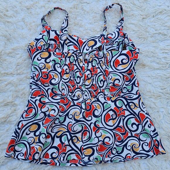 Swirl Print Tank CAbi Keepsake Cami Size 6 Cotton White Orange Zip Smocked Back - Picture 8 of 9